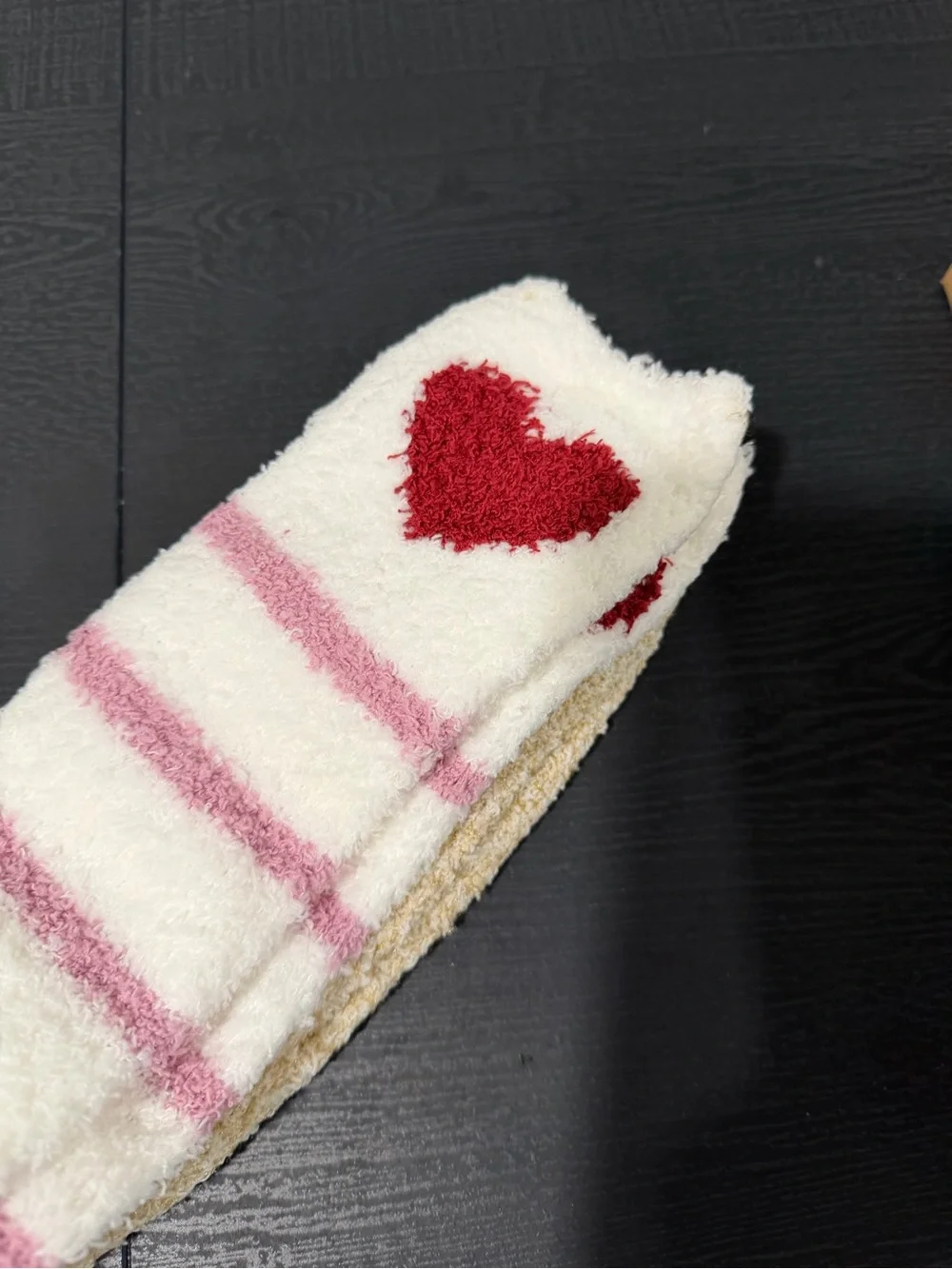 Knee High 2 Pairs of Socks White & Pink with Red Heart & Solid Tan